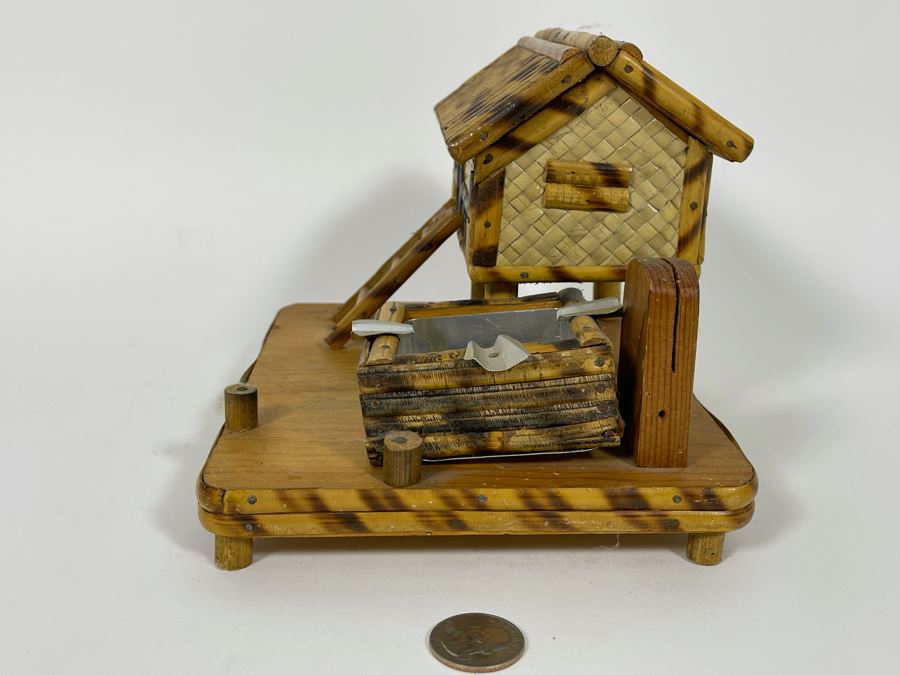 Handmade Bamboo Ashtray With Hinged Stash Box Under Roof 8W X 6D X 6H [Photo 7]