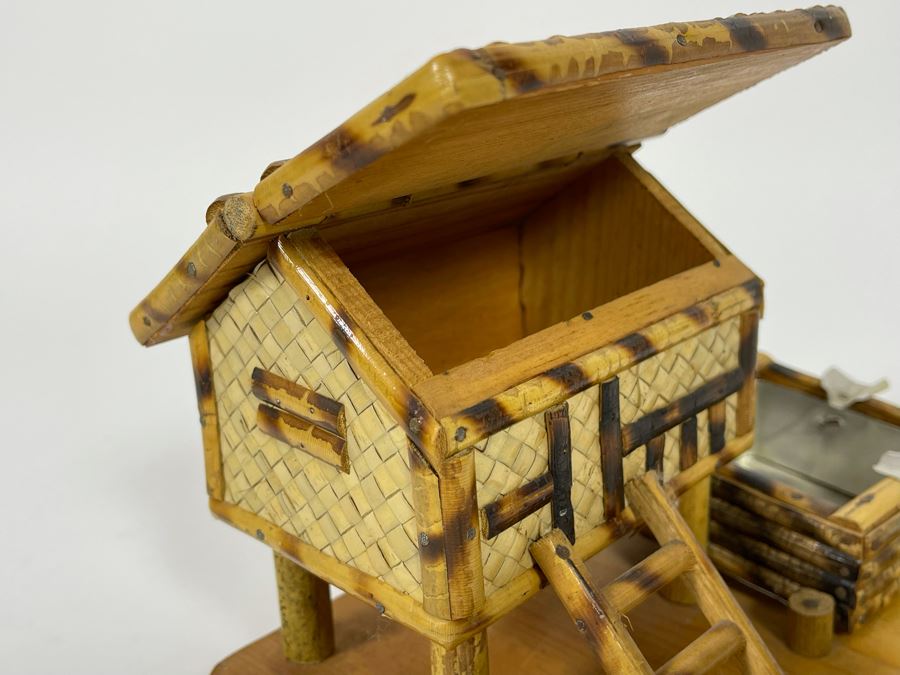 Handmade Bamboo Ashtray With Hinged Stash Box Under Roof 8W X 6D X 6H [Photo 12]