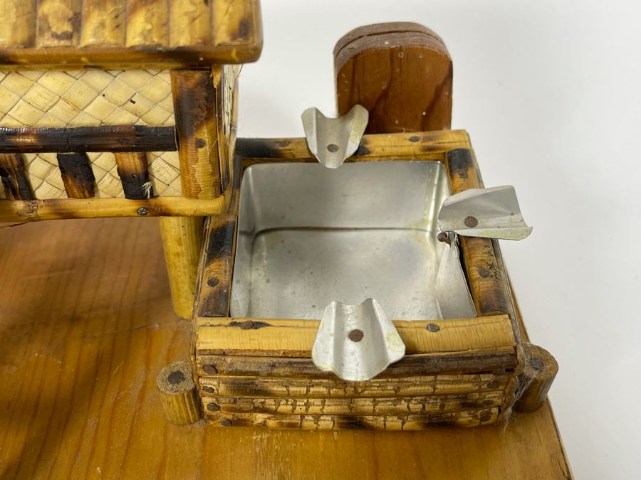 Handmade Bamboo Ashtray With Hinged Stash Box Under Roof 8W X 6D X 6H [Photo 6]