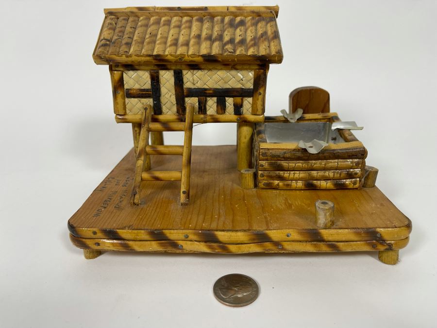 Handmade Bamboo Ashtray With Hinged Stash Box Under Roof 8W X 6D X 6H [Photo 5]