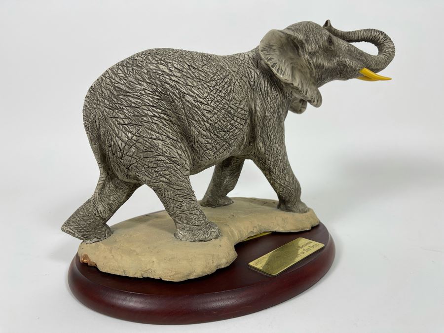 Sandra Brue Sandicast Elephant Sculpture With Wooden Base And Brass Plaque Reading Founder’s Circle Zoological Society Of San Diego 13W X 8D X 9H [Photo 11]