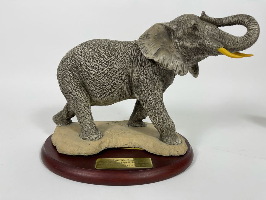 Sandra Brue Sandicast Elephant Sculpture With Wooden Base And Brass Plaque Reading Founder’s Circle Zoological Society Of San Diego 13W X 8D X 9H [Photo 3]
