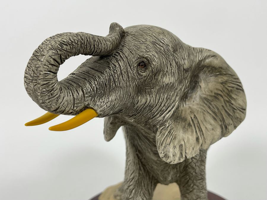 Sandra Brue Sandicast Elephant Sculpture With Wooden Base And Brass Plaque Reading Founder’s Circle Zoological Society Of San Diego 13W X 8D X 9H [Photo 6]
