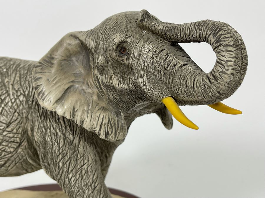 Sandra Brue Sandicast Elephant Sculpture With Wooden Base And Brass Plaque Reading Founder’s Circle Zoological Society Of San Diego 13W X 8D X 9H [Photo 5]