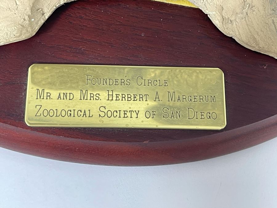 Sandra Brue Sandicast Elephant Sculpture With Wooden Base And Brass Plaque Reading Founder’s Circle Zoological Society Of San Diego 13W X 8D X 9H [Photo 4]