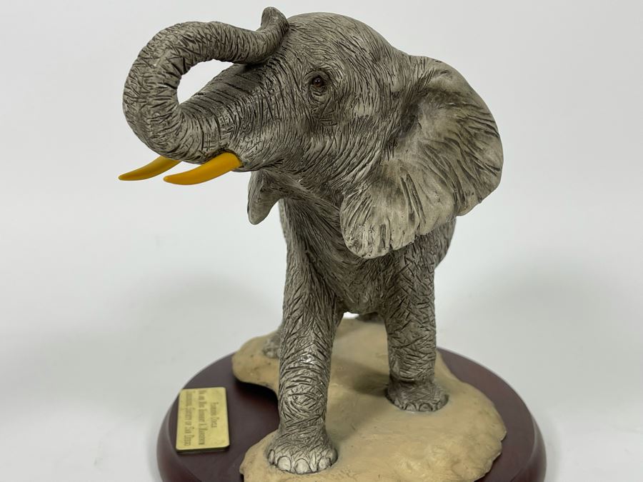 Sandra Brue Sandicast Elephant Sculpture With Wooden Base And Brass Plaque Reading Founder’s Circle Zoological Society Of San Diego 13W X 8D X 9H [Photo 7]