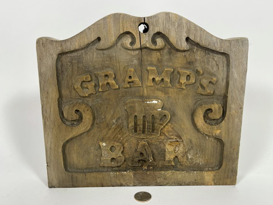 Carved Wooden Sign Gramp’s Bar 11 X 10 [Photo 3]