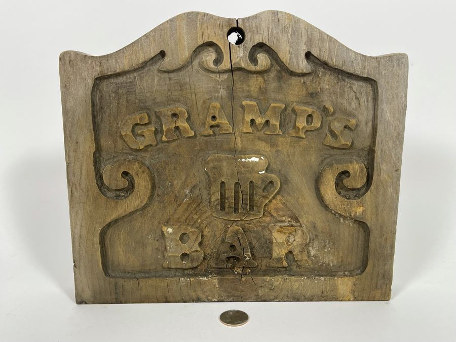 Carved Wooden Sign Gramp’s Bar 11 X 10 [Photo 2]