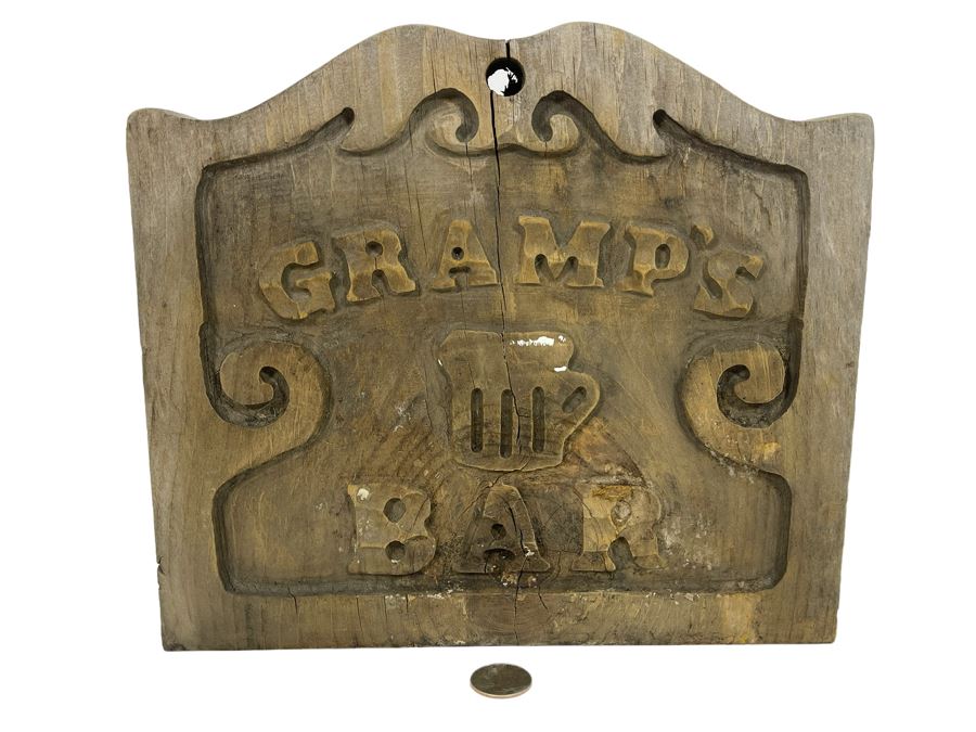 Carved Wooden Sign Gramp’s Bar 11 X 10