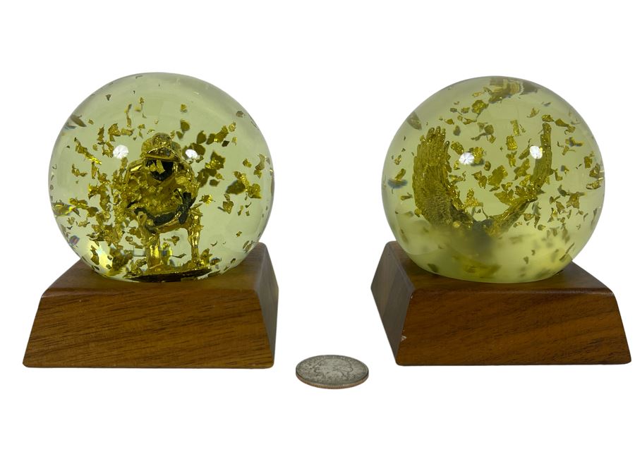 Pair Of Golden Rain Snow Globes With 24K Gold Flakes