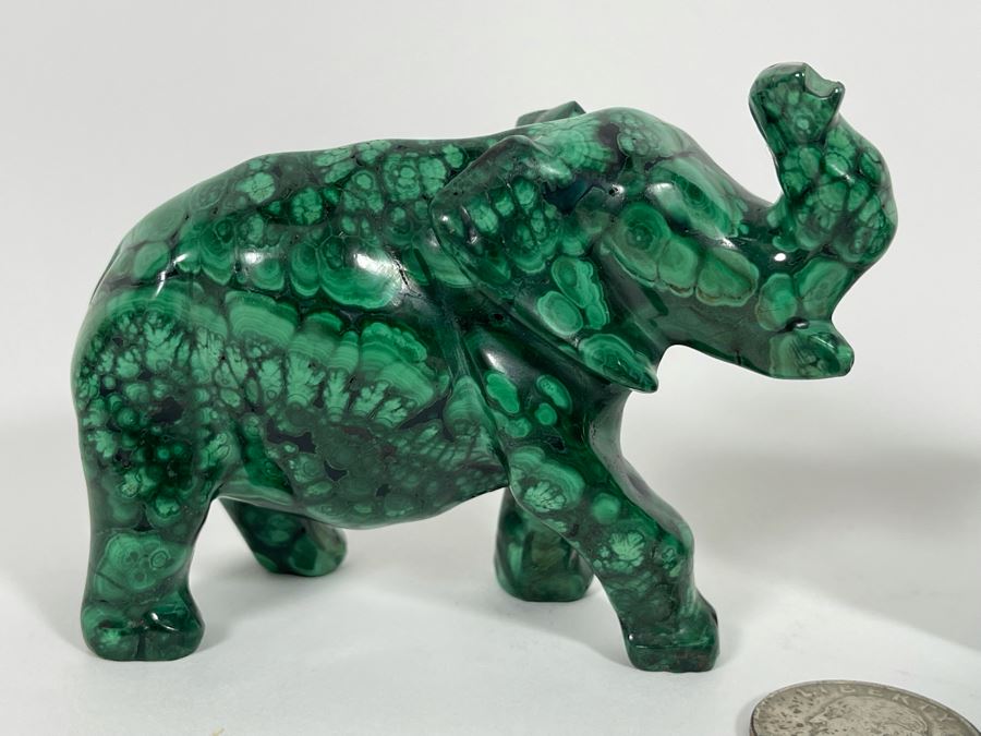 Carved Malachite Stone Elephant And Rhinoceros [Photo 6]