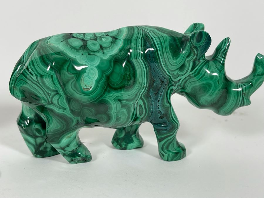 Carved Malachite Stone Elephant And Rhinoceros [Photo 4]