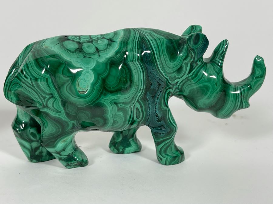 Carved Malachite Stone Elephant And Rhinoceros [Photo 5]