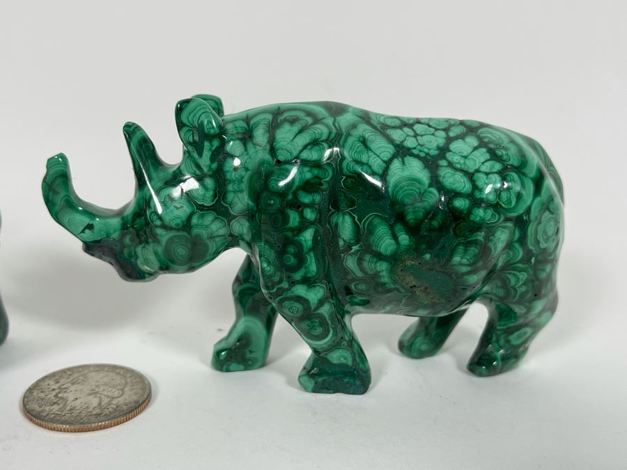 Carved Malachite Stone Elephant And Rhinoceros [Photo 9]
