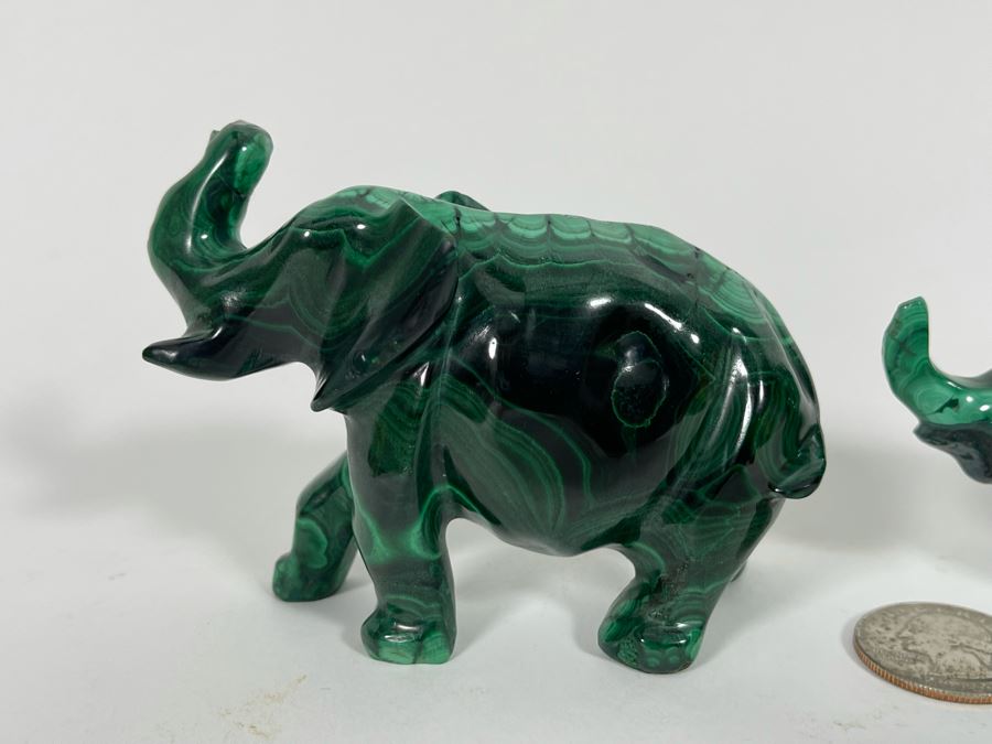 Carved Malachite Stone Elephant And Rhinoceros [Photo 10]