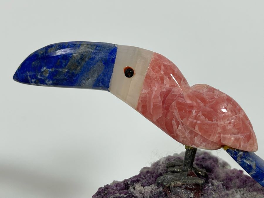 Pair Of Carved Semi-Precious Stone Birds On Geodes [Photo 8]