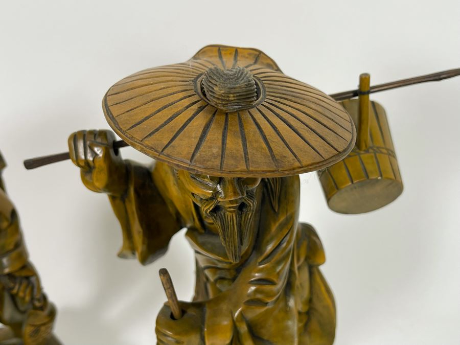 Pair Of Carved Wooden Chinese Figures 10H [Photo 5]