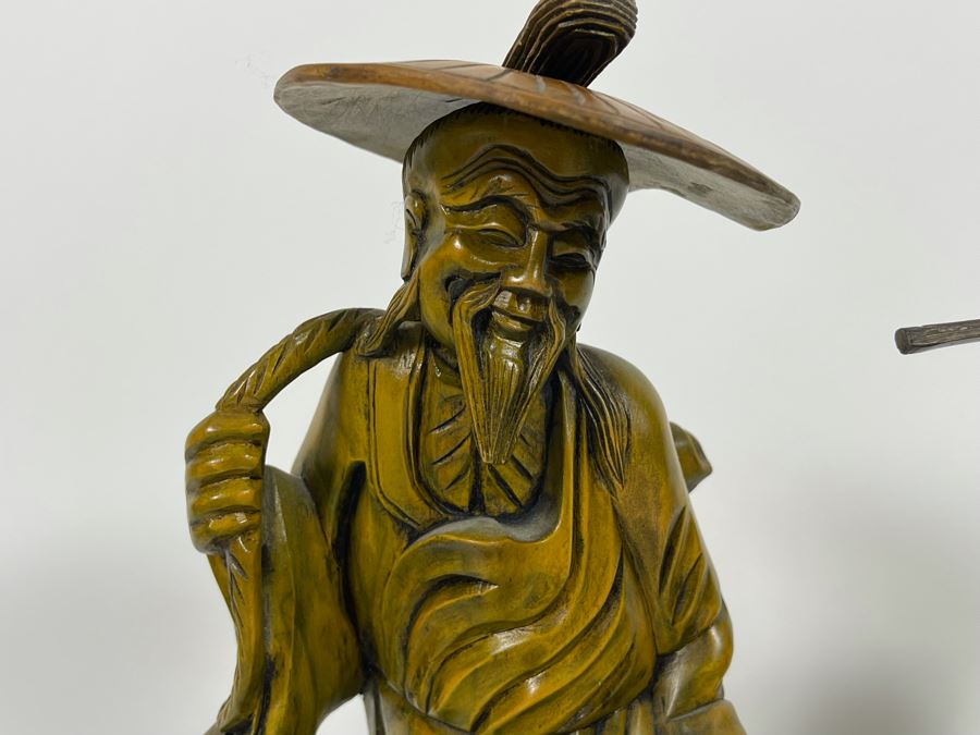 Pair Of Carved Wooden Chinese Figures 10H [Photo 6]