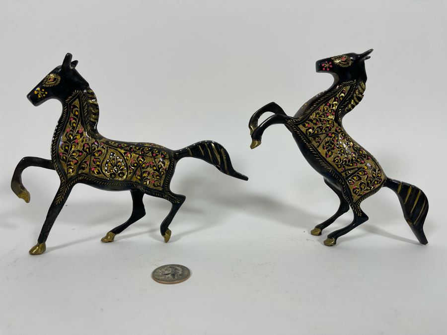 Pair Of Etched Metal Horses 6H [Photo 2]