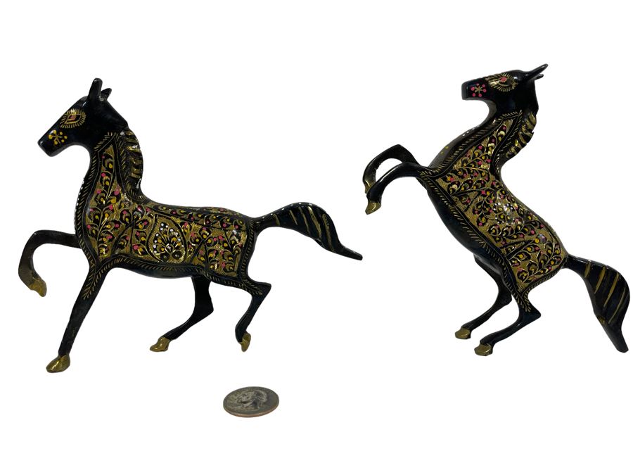 Pair Of Etched Metal Horses 6H [Photo 1]