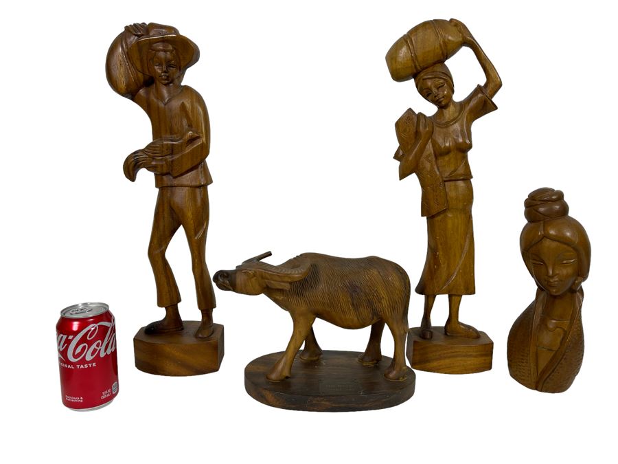 Four Carved Wooden Mid-Century Figurines From The Philippines 
