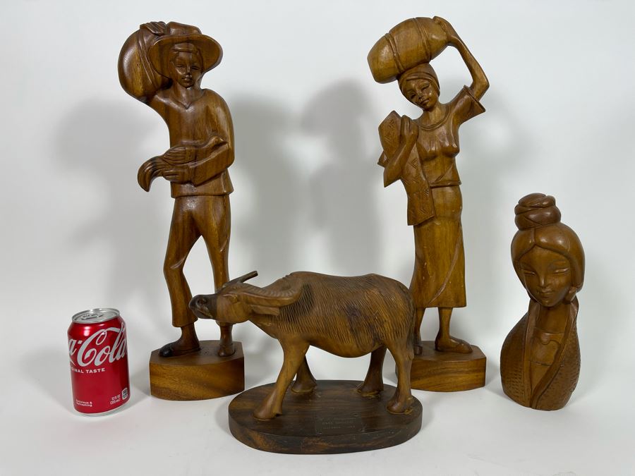 Four Carved Wooden MidCentury Figurines From The Philippines