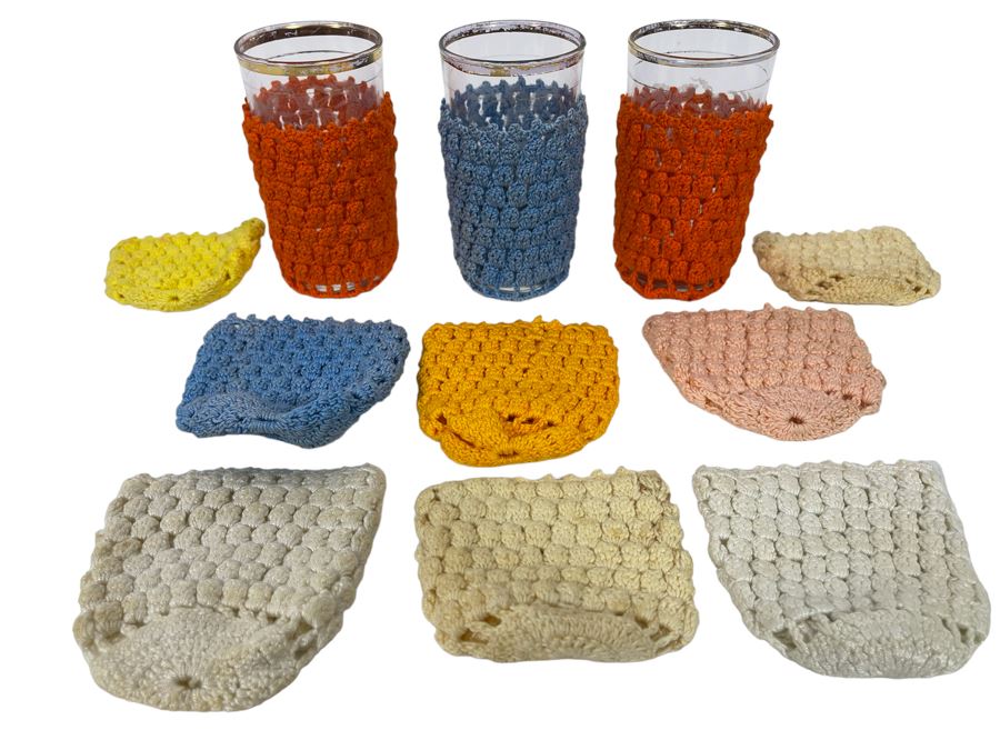 Set Of Eleven Crocheted Glass Cozy Holder
