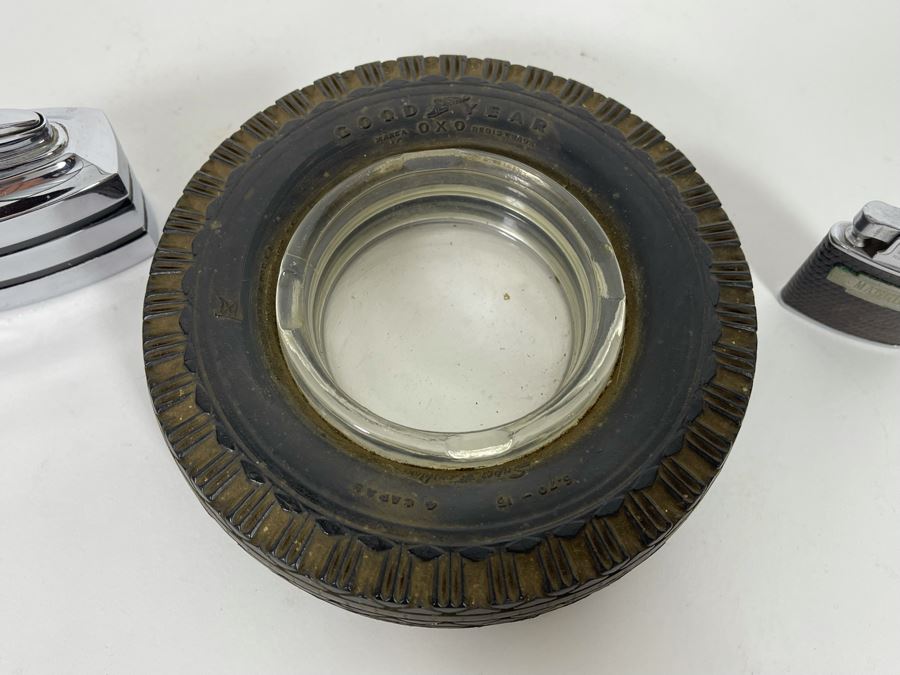 Pair Of Vintage Lighters And Vintage Goodyear Tire Advertising Ashtray [Photo 4]