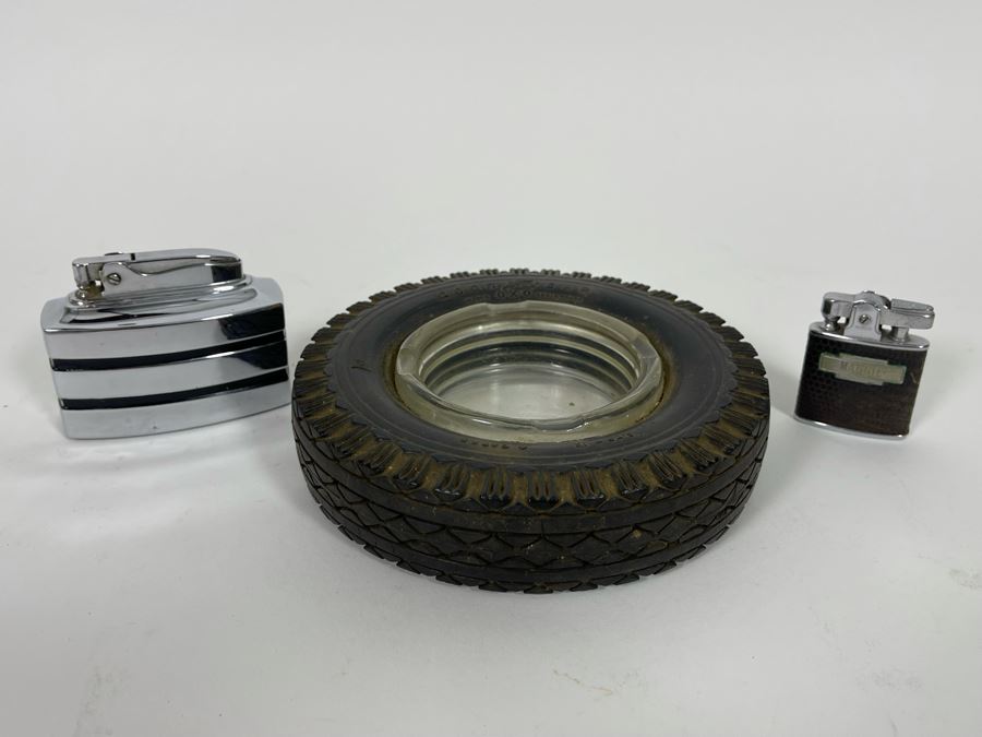 Pair Of Vintage Lighters And Vintage Goodyear Tire Advertising Ashtray [Photo 2]