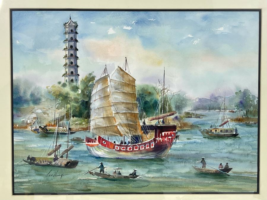Original Chinese Watercolor Painting By Lee Hung 15.5 X 12 Framed 24 X 18 [Photo 3]