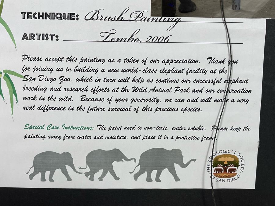 Abstract Bruch Painting By Tembo The Elephant (Former Animal Actor) At The San Diego Zoo In 2006 9.5 X 8 Framed 18 X 15 [Photo 7]