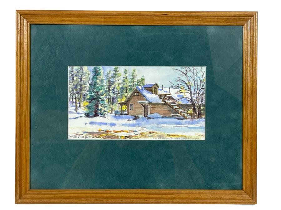 Krentz Johnson Original Watercolor Painting Titled Laguna Store (Autumn Snow) 9 X 5 Framed 15 X 12 [Photo 2]