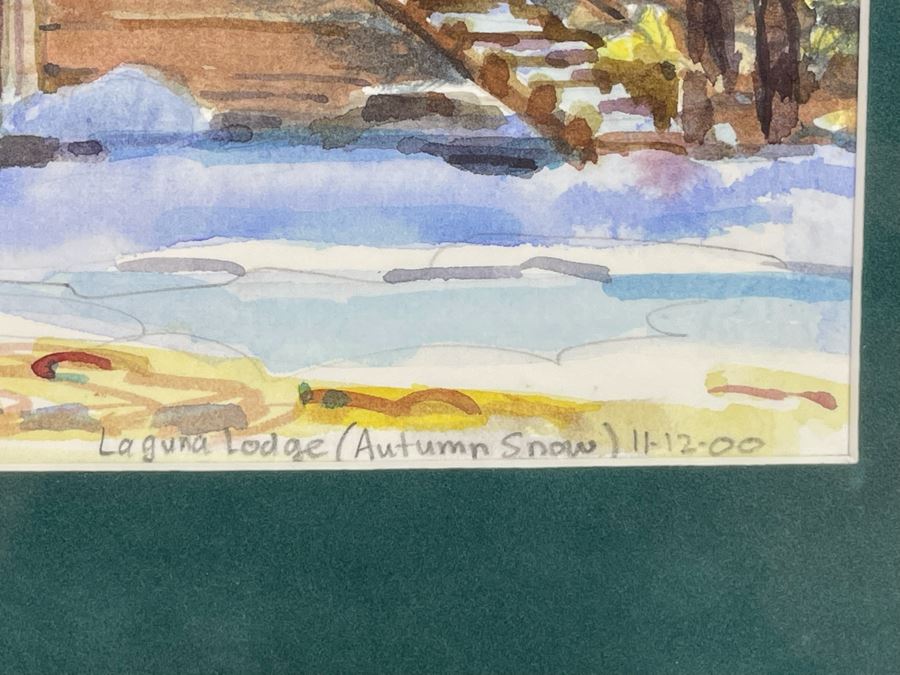 Krentz Johnson Original Watercolor Painting Titled Laguna Store (Autumn Snow) 9 X 5 Framed 15 X 12 [Photo 4]