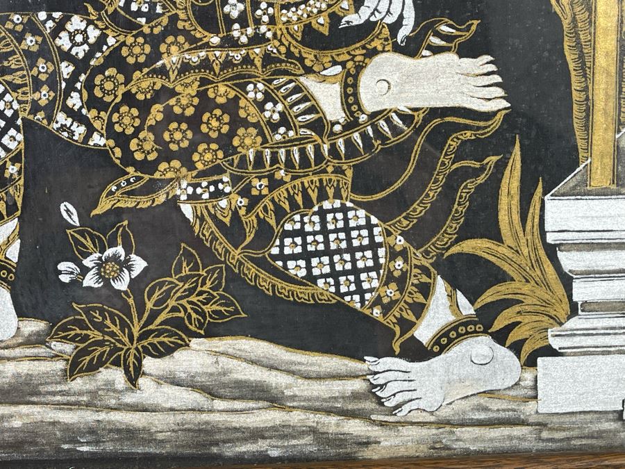 Vintage 1970s Thai Painting On Silk In Mid-Century Frame 25 X 26 [Photo 7]