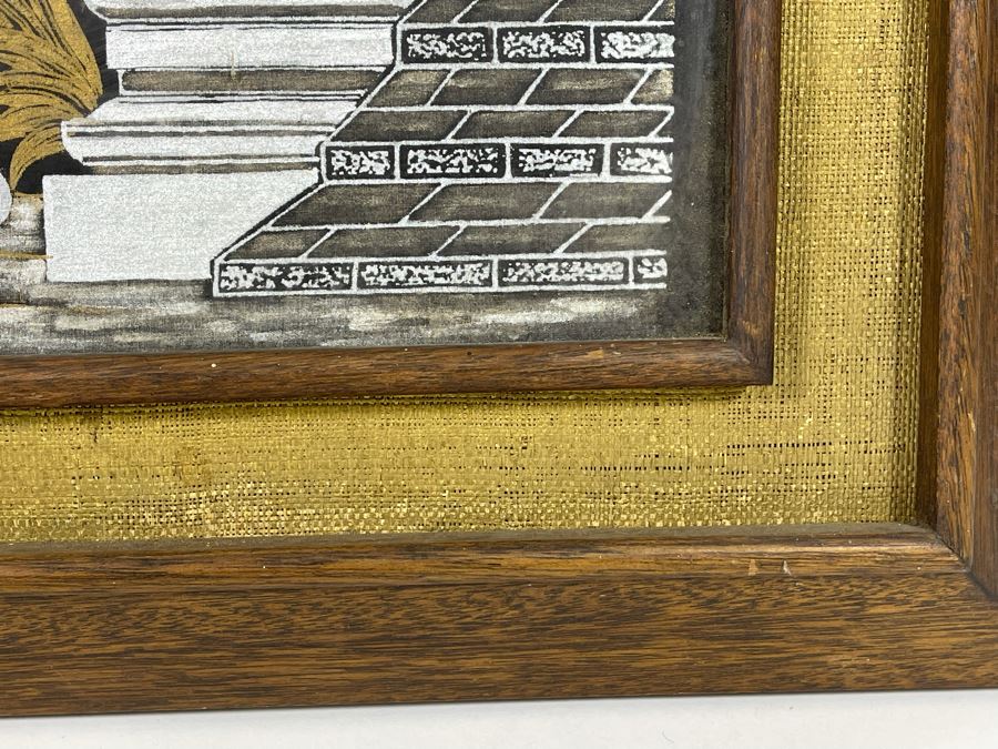 Vintage 1970s Thai Painting On Silk In Mid-Century Frame 25 X 26 [Photo 9]