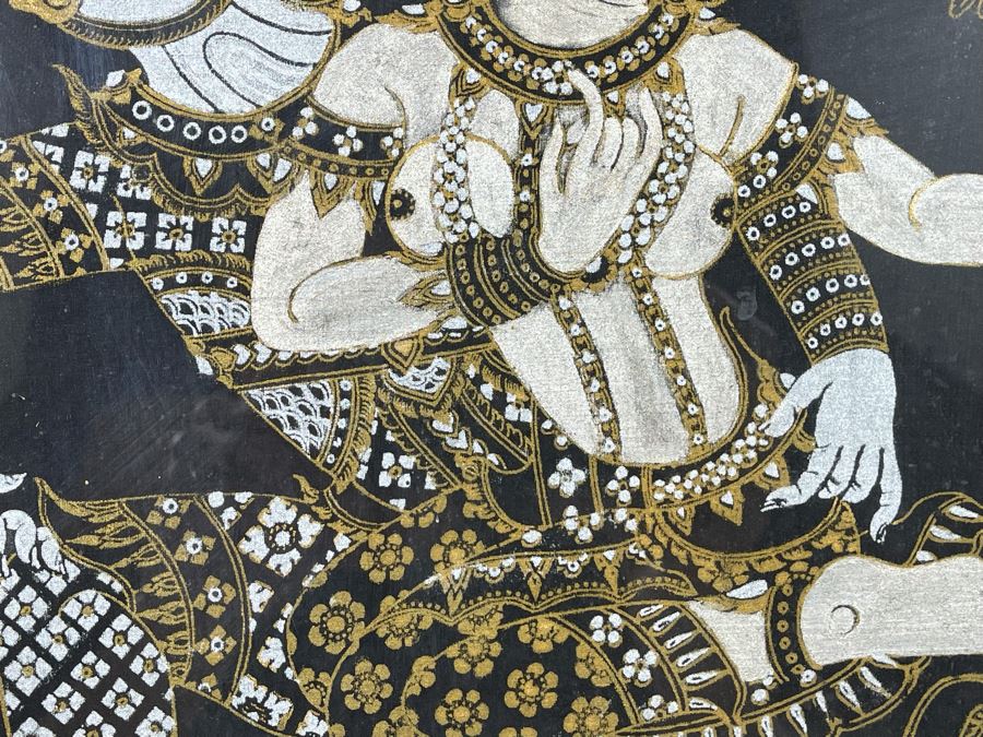 Vintage 1970s Thai Painting On Silk In Mid-Century Frame 25 X 26 [Photo 6]