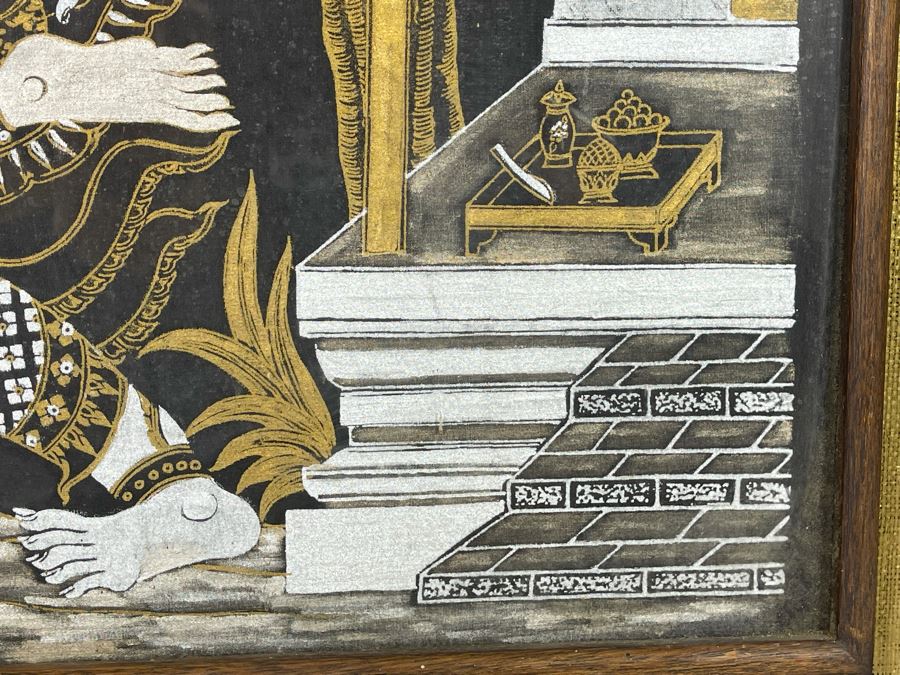 Vintage 1970s Thai Painting On Silk In Mid-Century Frame 25 X 26 [Photo 8]