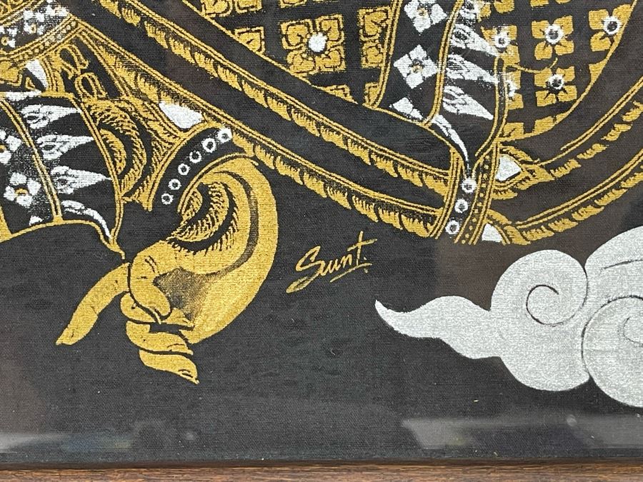 Vintage 1970s Thai Painting On Silk In Mid-Century Frame 26 X 25 [Photo 6]