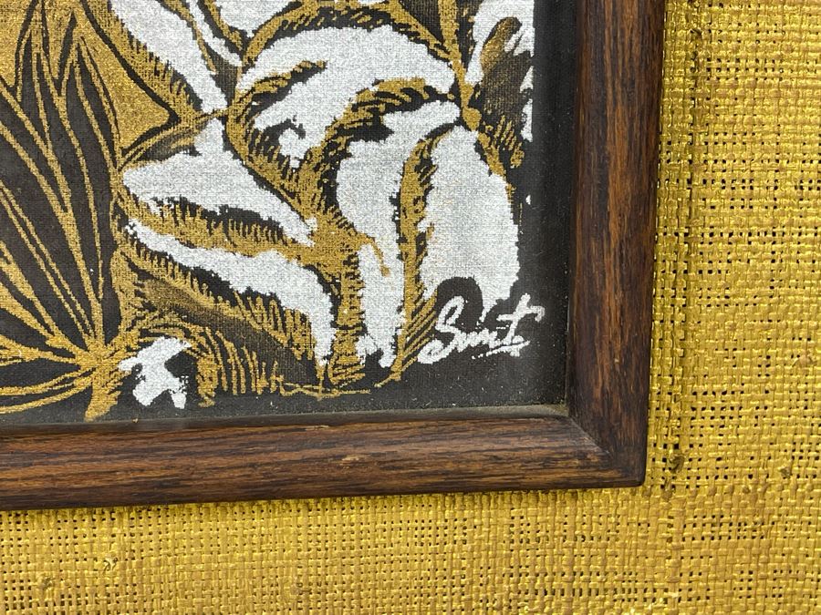 Vintage 1970s Thai Painting On Silk In Mid-Century Frame 25 X 25 [Photo 8]