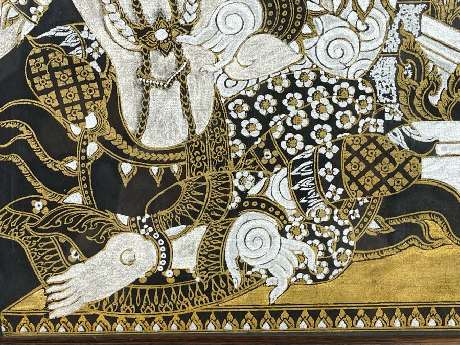 Vintage 1970s Thai Painting On Silk In Mid-Century Frame 25 X 25 [Photo 7]