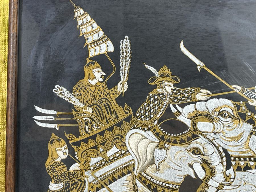 Vintage 1970s Thai Painting On Silk In Mid-Century Frame 25 X 25 [Photo 6]