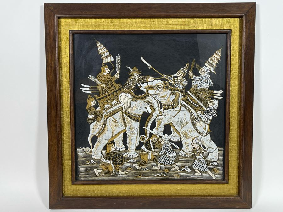 Vintage 1970s Thai Painting On Silk In Mid-Century Frame 25 X 25 [Photo 2]