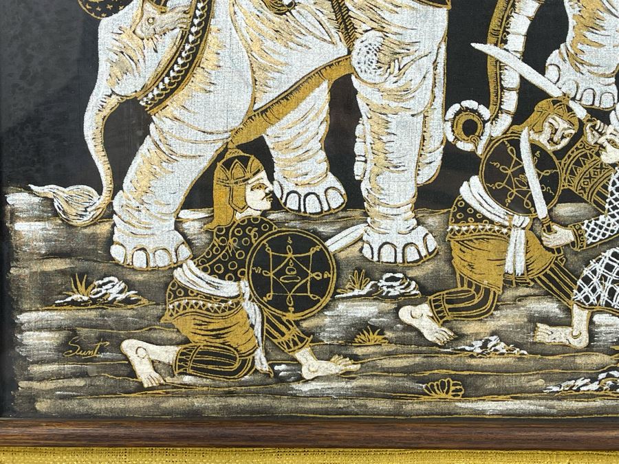 Vintage 1970s Thai Painting On Silk In Mid-Century Frame 25 X 25 [Photo 7]