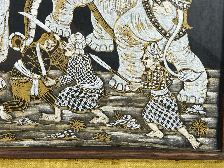 Vintage 1970s Thai Painting On Silk In Mid-Century Frame 25 X 25 [Photo 8]