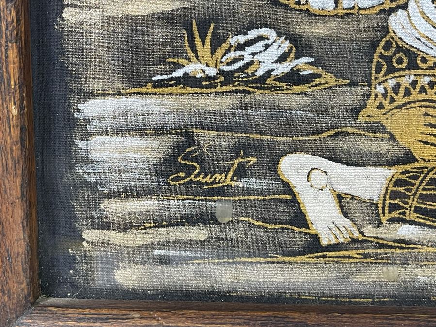 Vintage 1970s Thai Painting On Silk In Mid-Century Frame 25 X 25 [Photo 9]