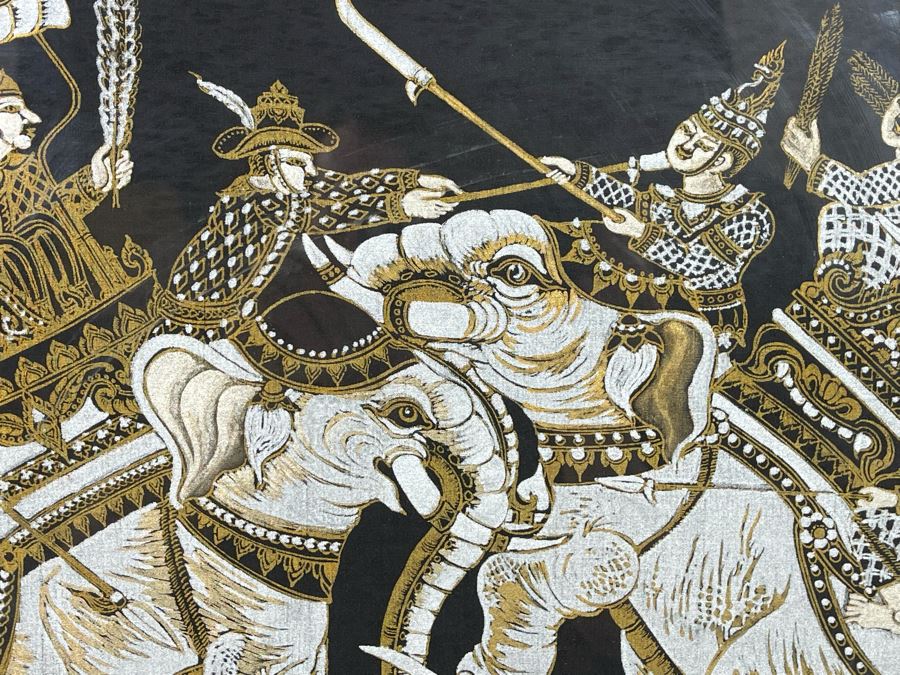 Vintage 1970s Thai Painting On Silk In Mid-Century Frame 25 X 25 [Photo 4]