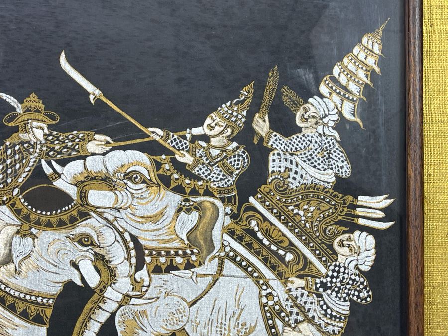 Vintage 1970s Thai Painting On Silk In Mid-Century Frame 25 X 25 [Photo 5]