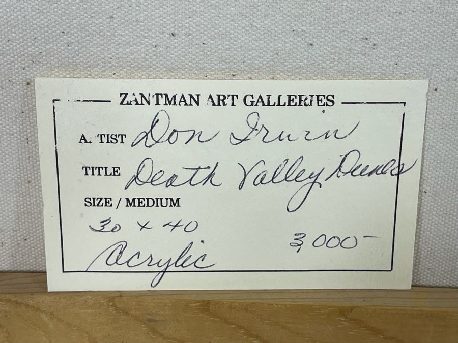 Don Irwin Original Acrylic Painting Titled “Death Valley Dunes” 30 X 40 Framed Retailed For $3,000 From Zantman Art Galleries In Carmel, CA [Photo 14]