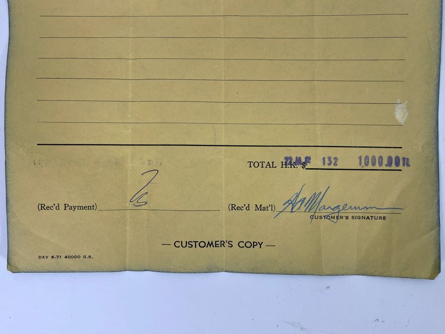 Pair Of Vintage Chinese Bronze Lamps Purchased In Hong Kong In 1972 With Original Receipt - Bronze Vases Measure 17.5H - Lamp Is 37H - Comes With Silk Collapsible Shade (Shade Has Some Damage) [Photo 25]