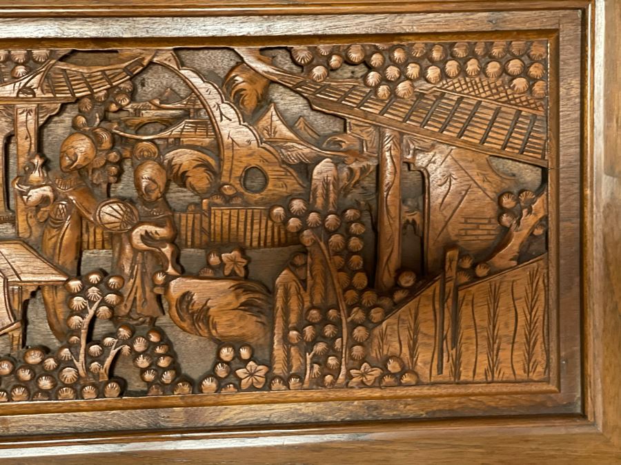 Vintage Relief Carved Chinese Secretary Desk With Drawers 36W X 17D X 41.5H [Photo 11]